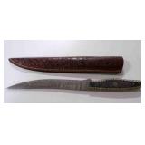 Damascus steel long fillet blade knife with sheath