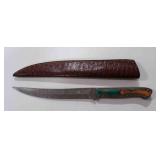 Damascus steel long fillet blade knife with sheath