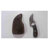 Damascus steel finger-hole skinner knife w/sheath