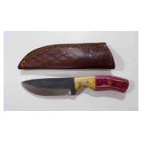 Damascus steel fixed-blade knife with sheath
