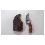 Damascus steel finger-hole skinner knife w/sheath