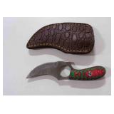 Damascus steel skinner knife with sheath
