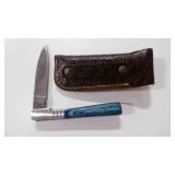 Damascus steel folding pocket knife w/sheath