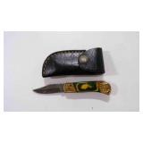 Damascus steel folding pocket knife with sheath