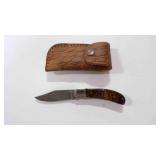 Damascus steel folding pocket knife with sheath
