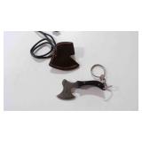 Damascus steel miniature axe knife w/sheath