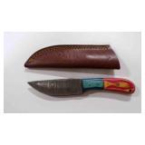 Damascus steel fixed-blade knife with sheath