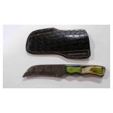 Damascus steel Wharncliffe knife with sheath
