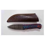 Damascus steel hunting knife with sheath