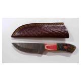 Damascus steel straight back knife w/sheath