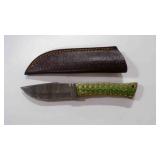 Damascus steel fixed-blade knife with sheath