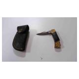 Damascus steel folding pocket knife with sheath