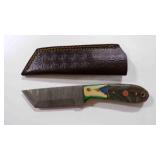 Damascus steel tanto bladed knife with sheath