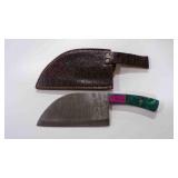 Damascus steel cleaver bladed knife with sheath