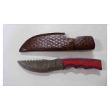Damascus steel tracker knife with sheath