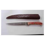 Damascus steel long fillet blade knife with sheath