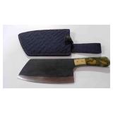 Damascus steel cleaver knife with sheath