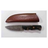 Damascus steel fixed-blade knife with sheath