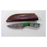 Damascus steel fixed-blade knife with sheath