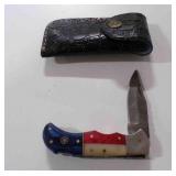 Damascus steel folding pocket knife with sheath