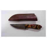 Damascus steel skinner knife with sheath