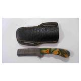 Damascus steel bull cutter knife with sheath