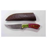 Damascus steel skinner knife with sheath