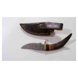 Damascus steel fixed-blade knife with sheath