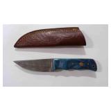 Damascus steel fixed-blade knife with sheath