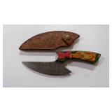 Damascus steel ulu knife with sheath