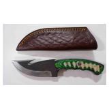 Damascus steel gut hook knife with sheath