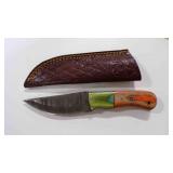 Damascus steel hunting knife with sheath