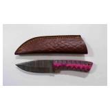 Damascus steel fixed-blade knife with sheath