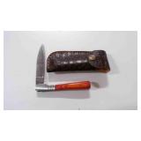 Damascus steel folding pocket knife with sheath