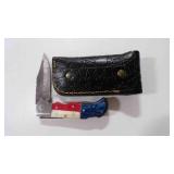 Damascus steel folding pocket knife w/sheath