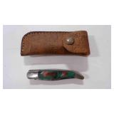 Damascus steel folding pocket knife w/sheath