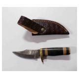 Damascus steel blade knife w/sheath