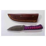 Damascus steel fixed blade knife with sheath