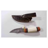 Damascus steel hunting knife with sheath