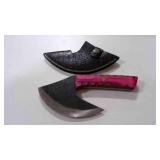 Damascus steel ulu knife with sheath