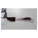 Miniature Damascus steel skinner knife with sheath