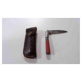 Damascus steel folding pocket knife with sheath