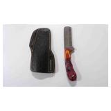 Damascus Bull cutter knife with a leather sheath