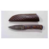 Damascus steel hunting knife with sheath