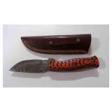 Damascus steel fixed-blade knife with sheath