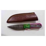 Damascus steel hunting knife with sheath