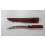 Damascus steel long fillet blade knife with sheath