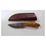 Damascus steel fixed-blade knife with sheath