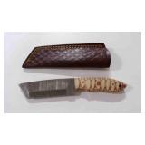 Damascus steel tanto bladed knife with sheath