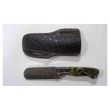 Damascus steel bull cutter knife with sheath